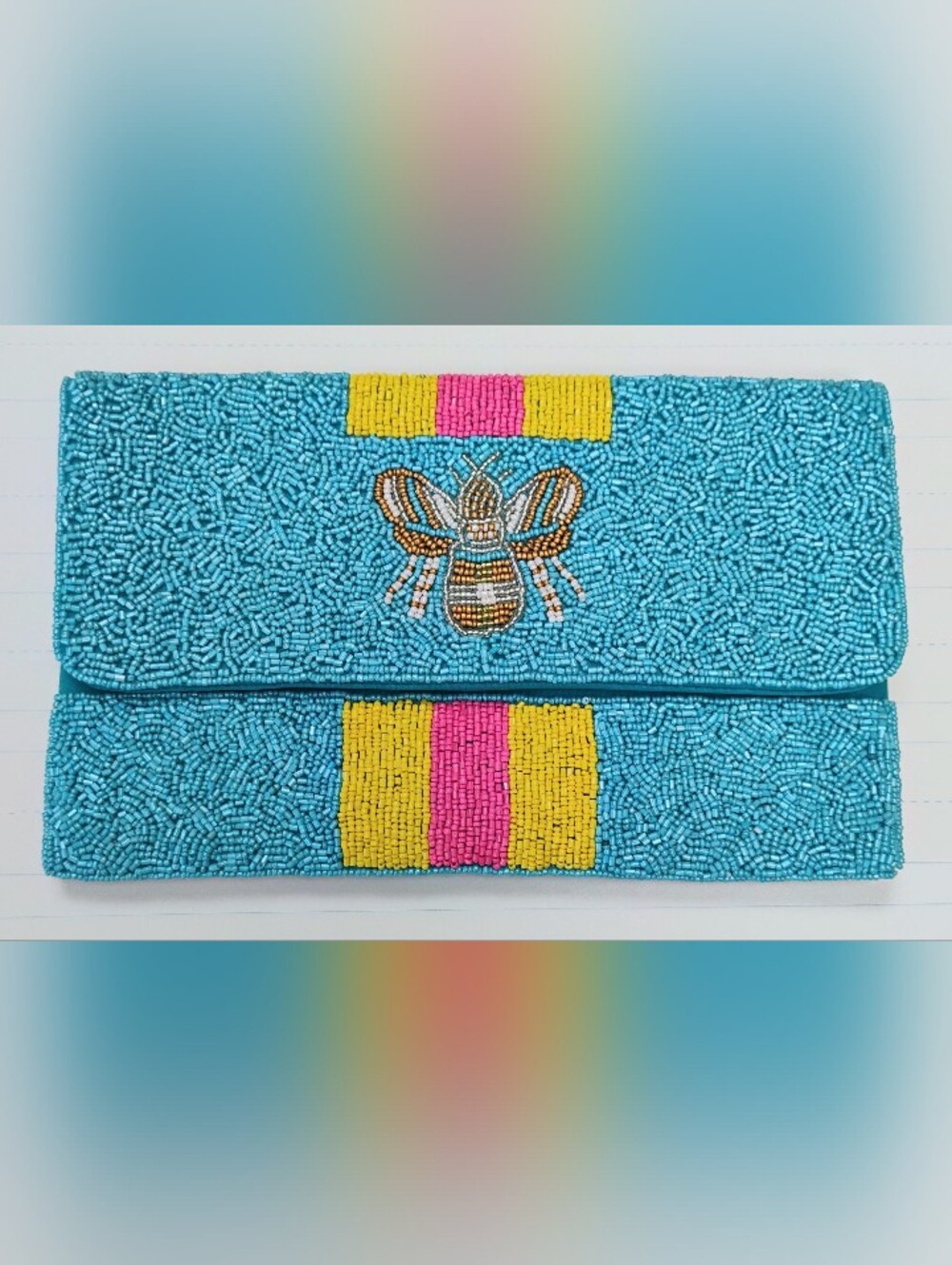 NEW Beaded Turquoise Clutch/Crossbody w/ Bee Motif & SHW